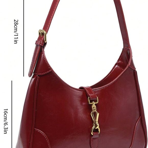 Women's PU Leather Clasp Shoulder Bag Adjustable Strap Vintage Hobo Handbags Pur - Picture 5 of 6